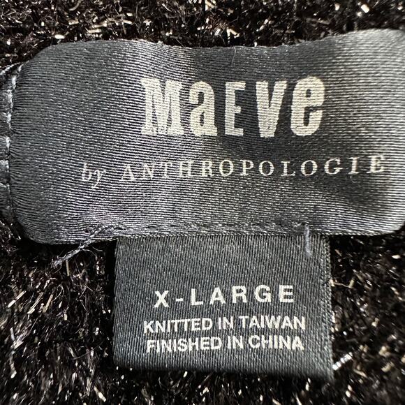 anthropologie maeve pamela black shimmer eyelash knit sweater xl tinsel pullover - Picture 3 of 8